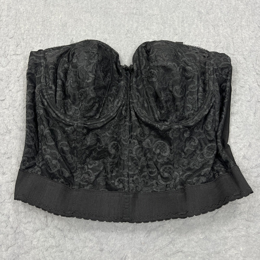VTG Goddess Corset Bustier 40D Black Strapless Lace Boned Frills Bridal Stretch